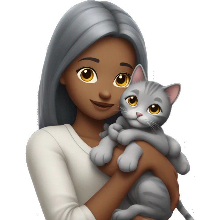 Grey cat in girl’s arms  emoji