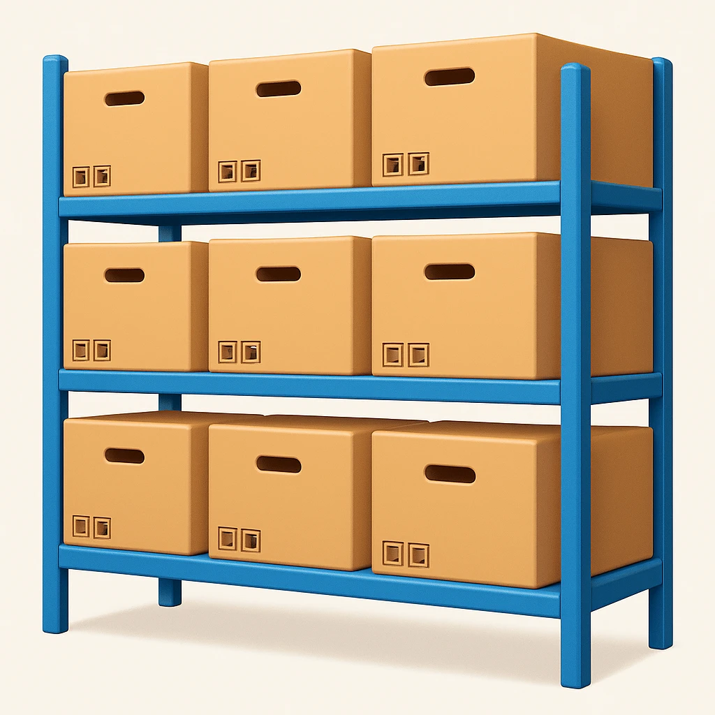 emoji of storage with boxes on shelves from a different angle emoji