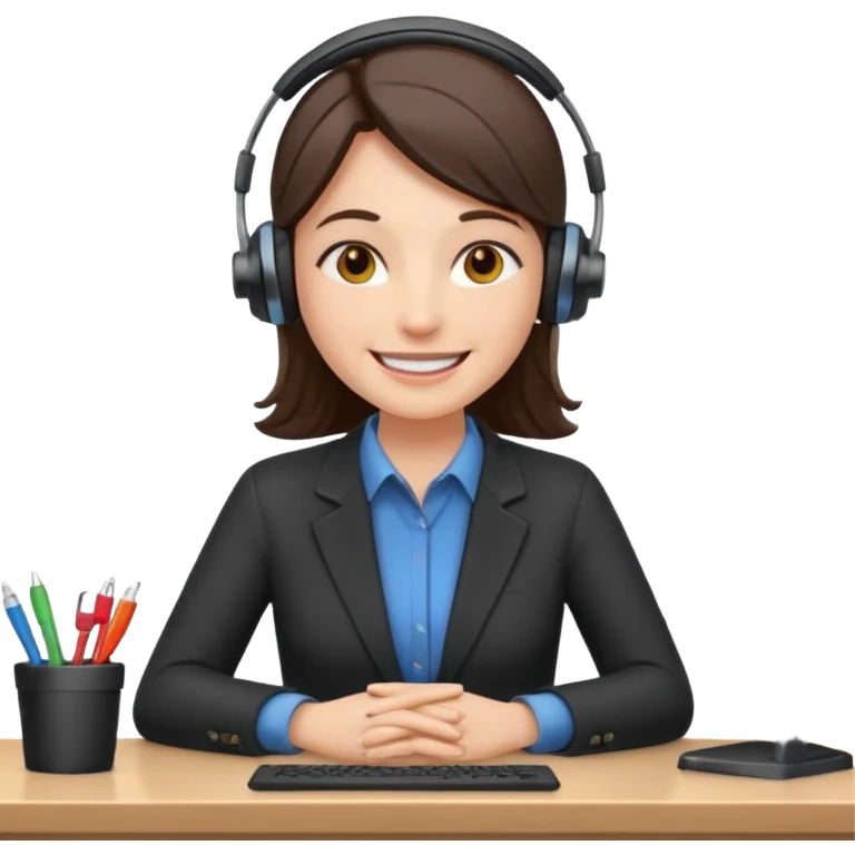 happy employee sitting at a desk emoji