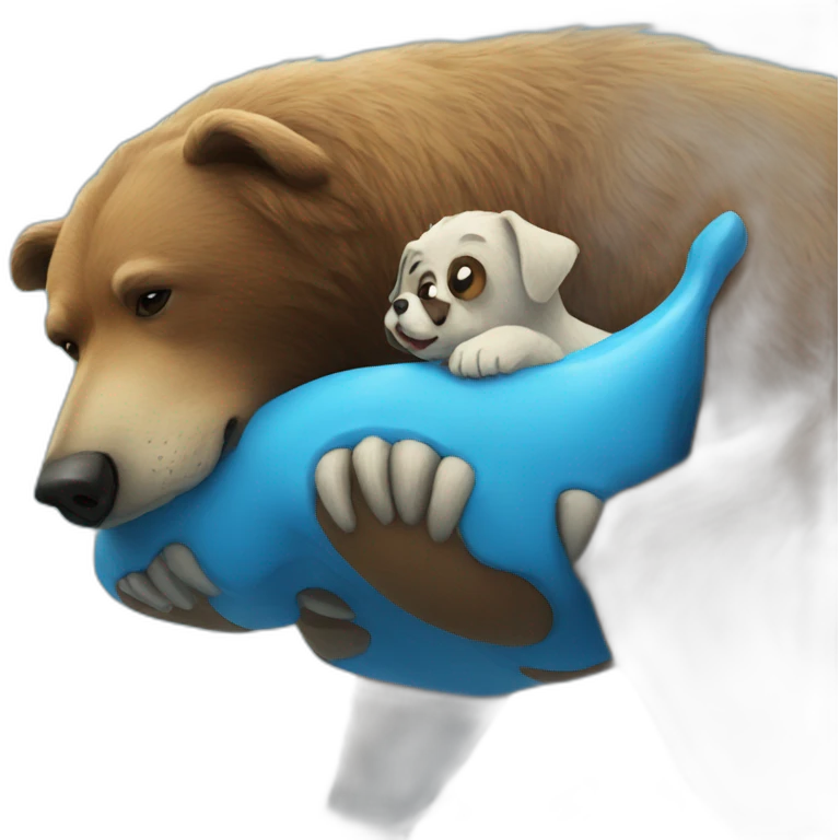 dog on top of bear on top of azure mammoth emoji