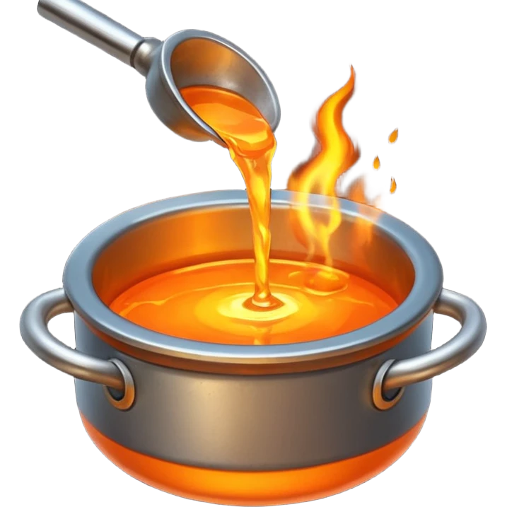 The crucible pours out metal. emoji