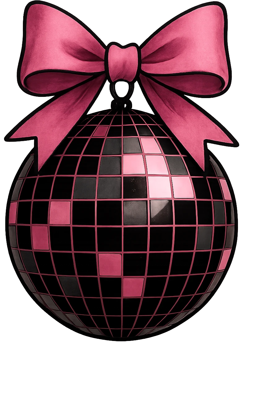 black pink disco ball with bow , remove background emoji