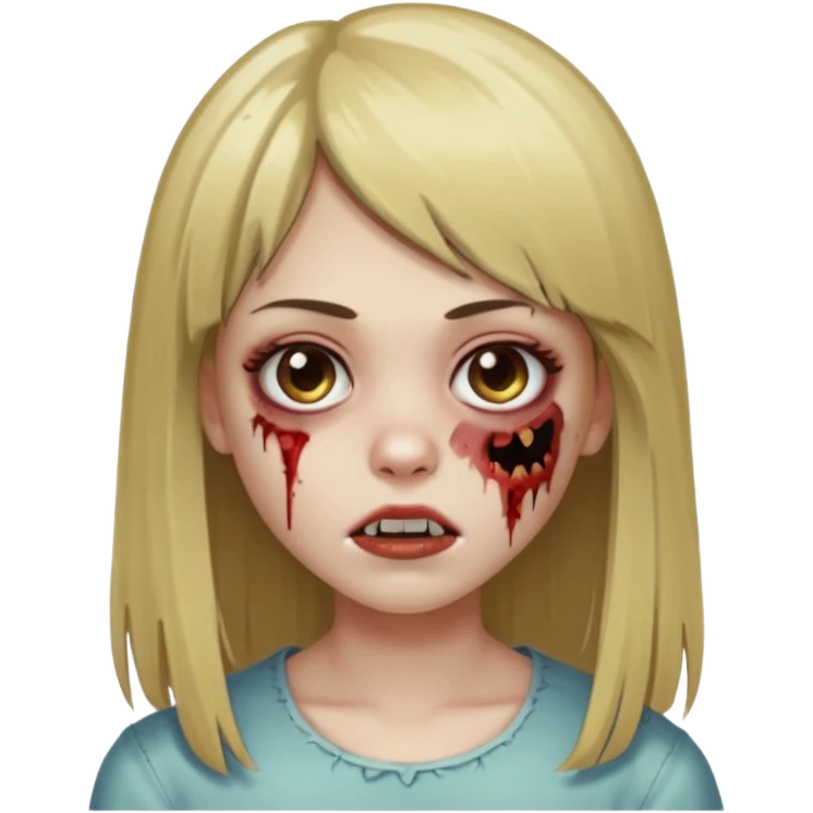 faça uma garota zumbi de cabelo liso marrom com mechas loiras liso grande com franja emoji