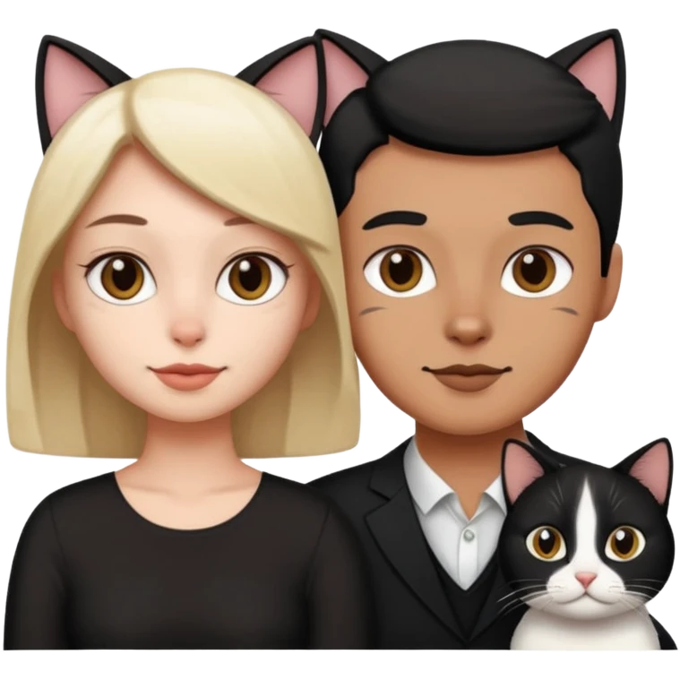 Casal com gato preto com branco emoji