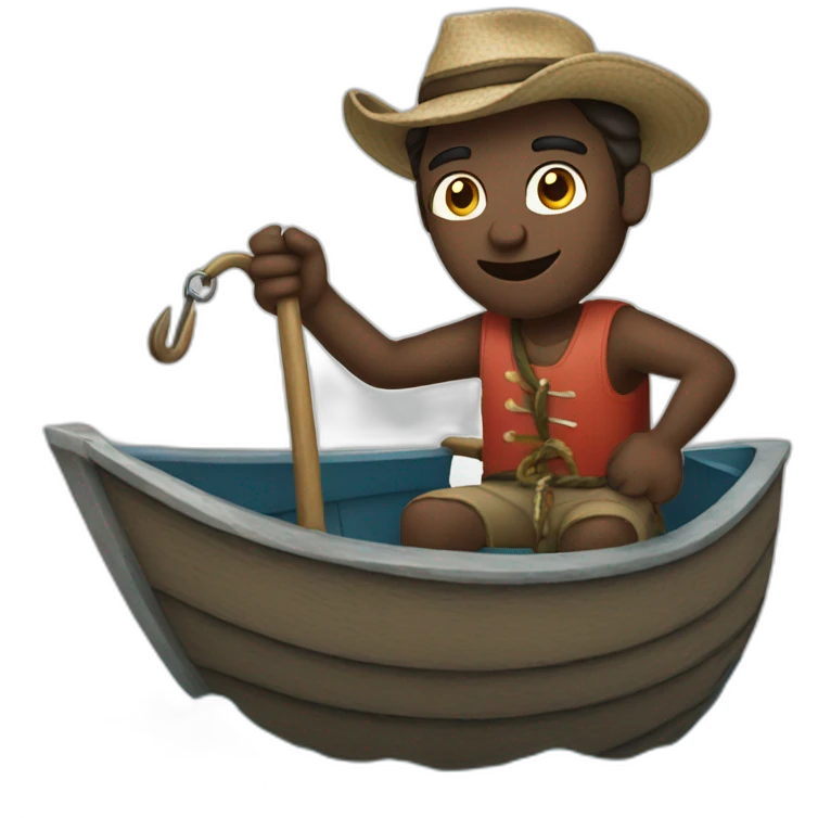 Man on boat with poal and hook  emoji
