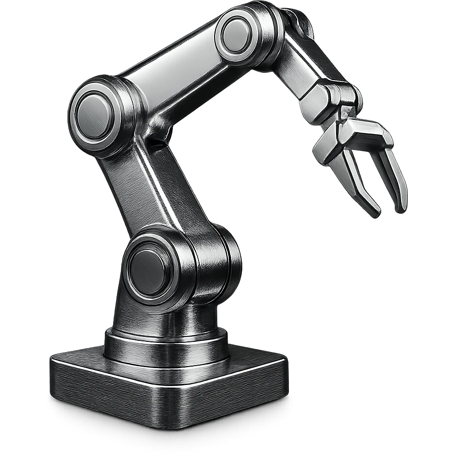 robotic arm automating a process, colors #3B2C85, #83fff8, #2C2828 emoji