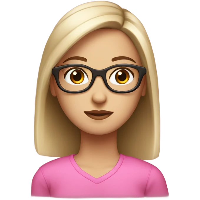 white girl with straight medium hair, brown eyes and pink glasses emoji