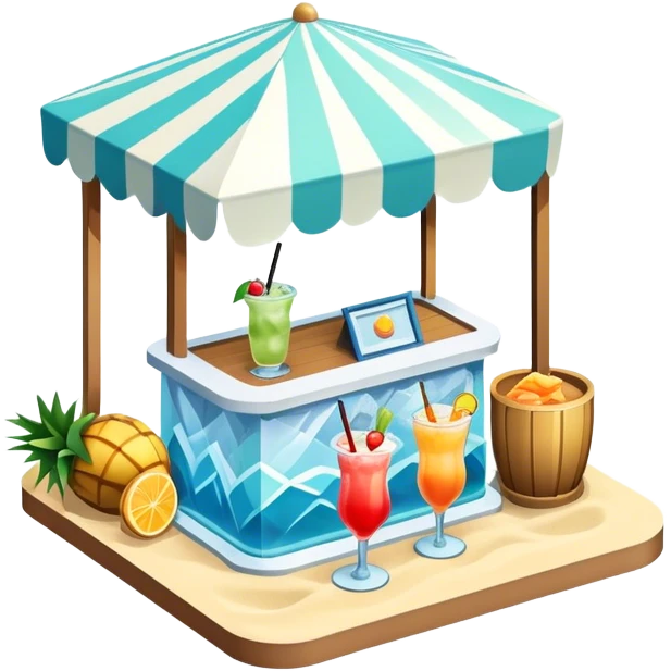 Beachfront frozen tropical cocktail stand, isometric emoji