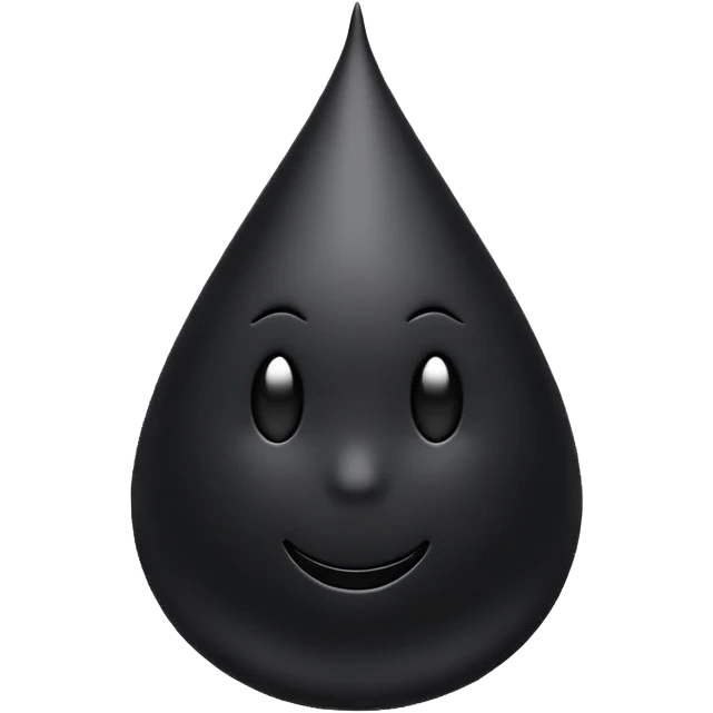 Minimal emoji, gothic teardrop sculpted from solid black metal, smooth reflective surface, heavy symbolic form, no glow, no neon, flat emoji style, centered, transparent background emoji