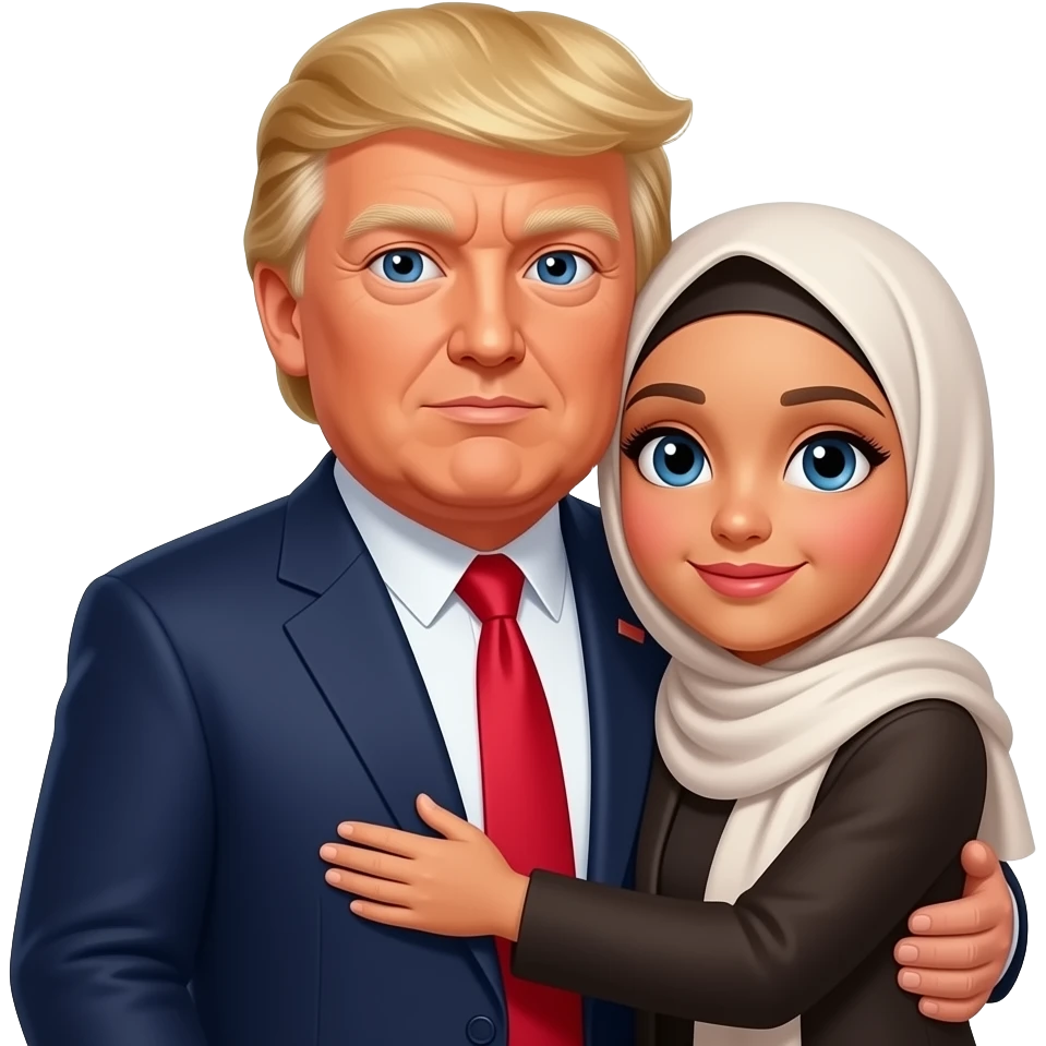A sister in hijab hugging a father President Donald Trump and his Talller than him son emoji