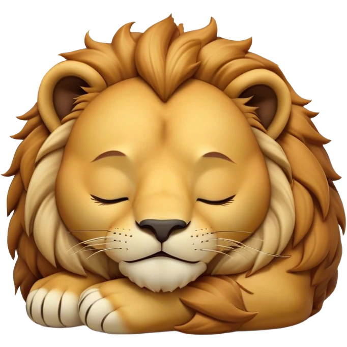 Meme-Worthy Cute Sleeping Lion Portrait Emoji, Head resting peacefully with a contented smile, showcasing a robust build and a luxuriously soft tawny Fur with a flowing mane, eyes shut in a serene, restful nap, Simplified yet hilariously adorable features, highly detailed, glowing with a soft, drowsy light, high shine, relaxed and utterly lovable, stylized with an air of playful laziness, bright and heartwarming, soft glowing outline, capturing the essence of a comically sleepy lion, so meme-worthy it feels like it could instantly become the next viral sensation of adorable slumber! emoji