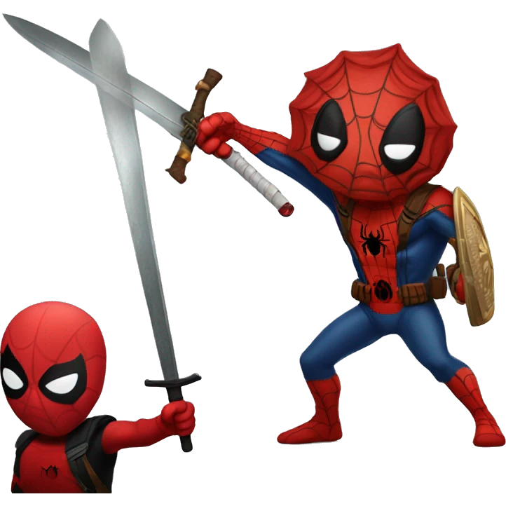 Spider-man with a brave sword playing with Deadpool  emoji