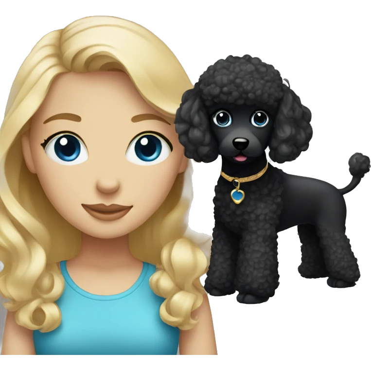 Blonde girl with blue eyes and with a black poodle emoji