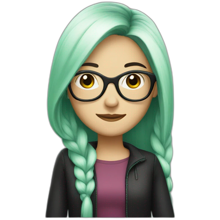 female, white, long black and green hair, with glasses emoji