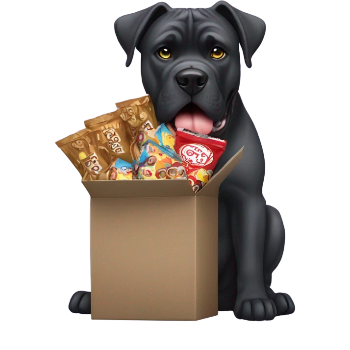 Female king corso with a box of chocolates in her mouth  emoji