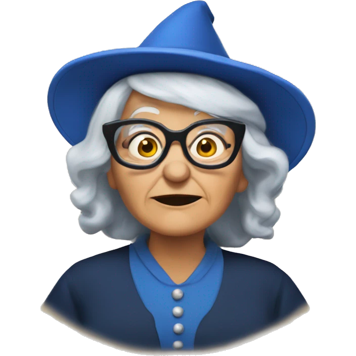 smart granny witch with glasses and blue hat directing orchestra emoji