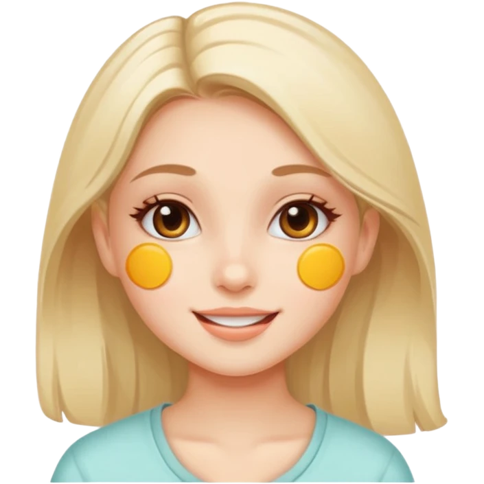An aesthetic girl with a clean face and delicate shades advertises a sticker pack cosmetics with emotions of happiness emoji