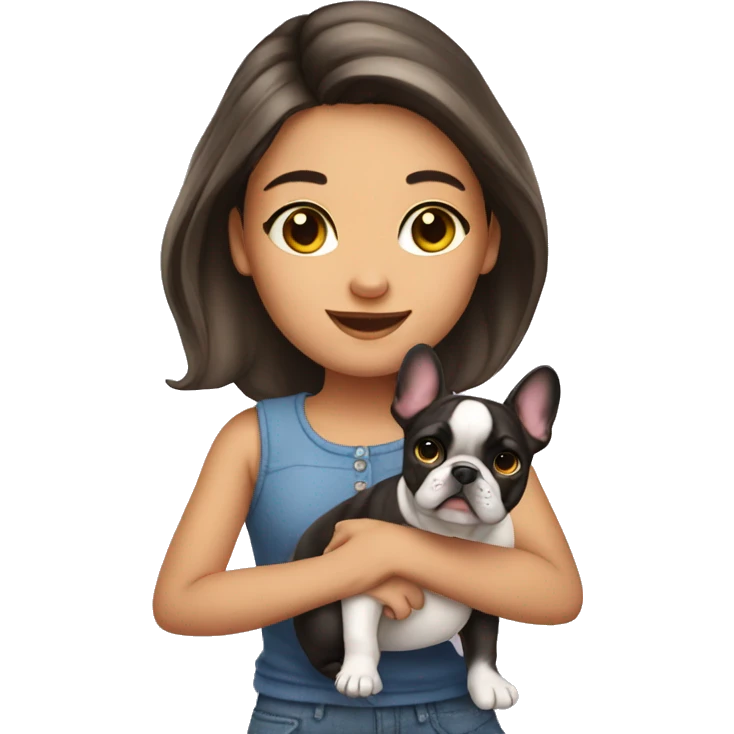 Cute girl holding a french bulldog emoji