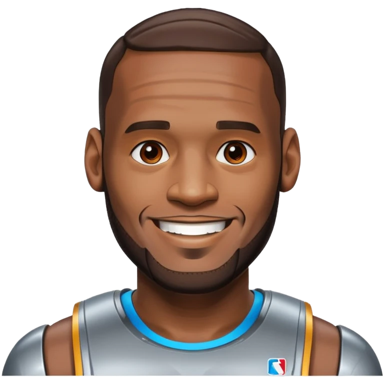 Lebron James smiling
half his face is robot/cyborg like emoji