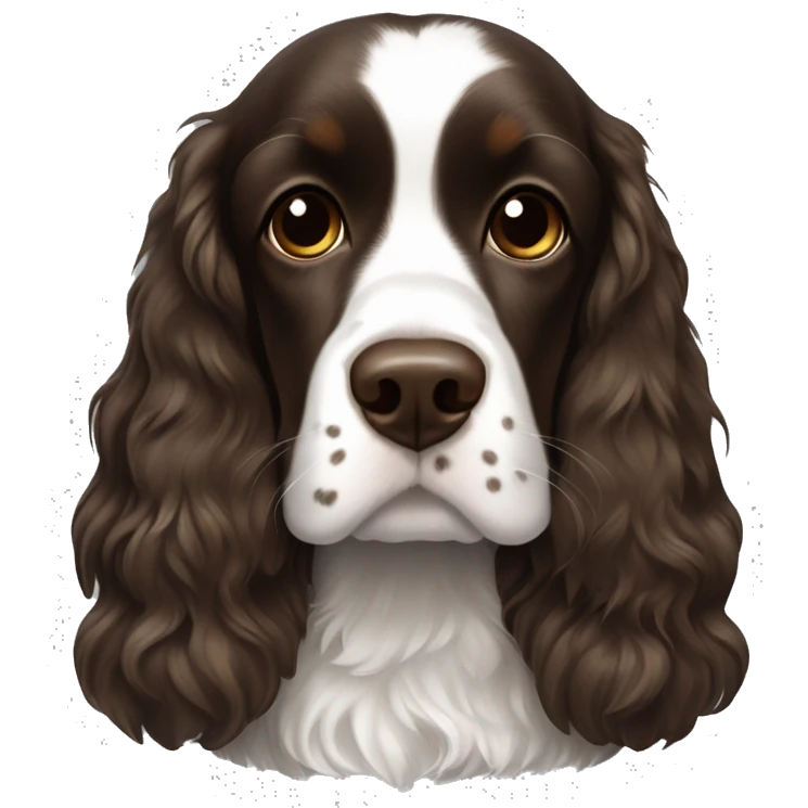 Dark brown Cocker spaniel with white patch and white brunette girl emoji