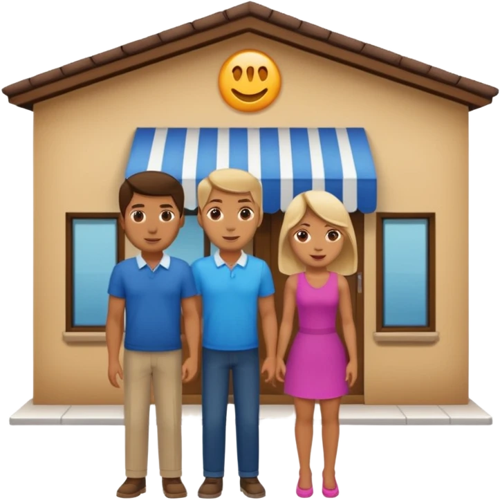 2 grown characters + shop building emoji