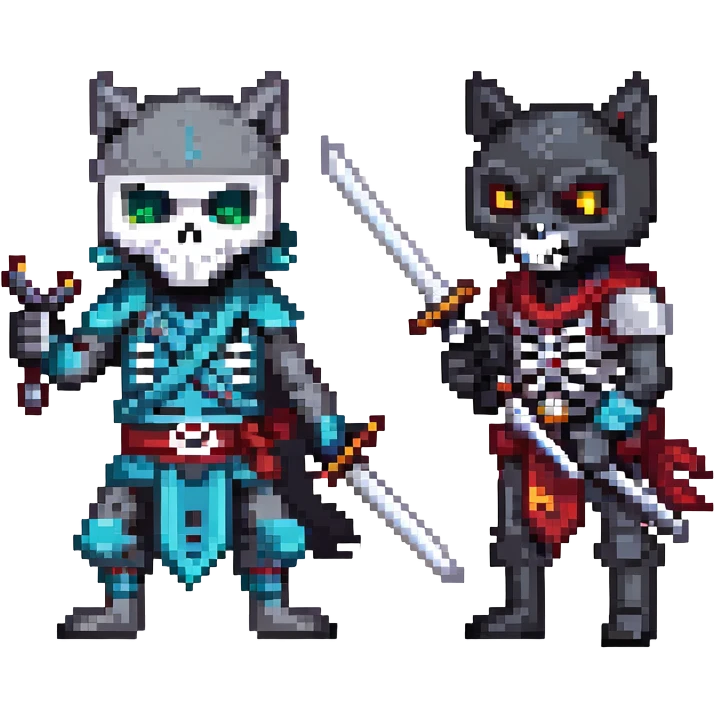 ninja skeleton with swords and a black wolf emoji