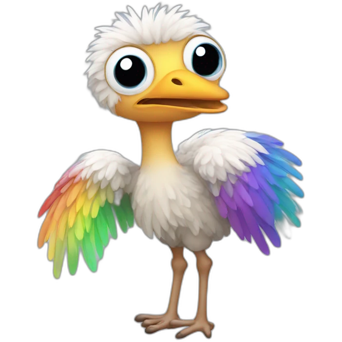 an ostrich with rainbow colored wings and one leg emoji