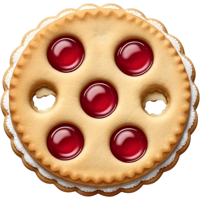 Linzer cookies with a red jam center shaped still round for eyes. emoji