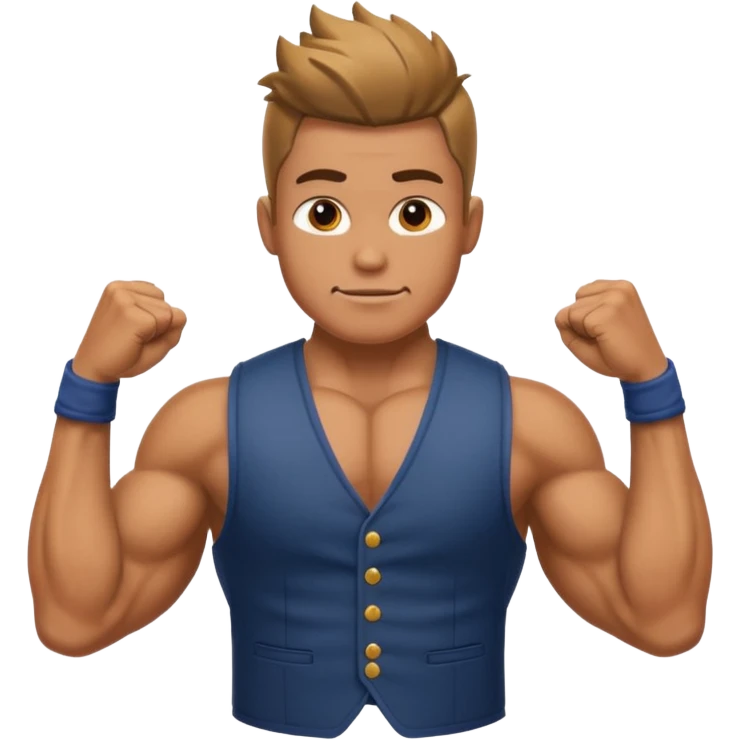 A fir person wearing vest only upper body reflexing muscles emoji