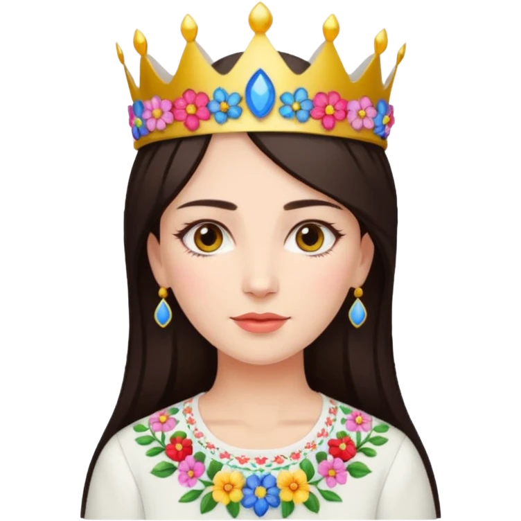 Ukrainian woman in a white embroidered shirt with dark hair and a crown of flowers on her head emoji