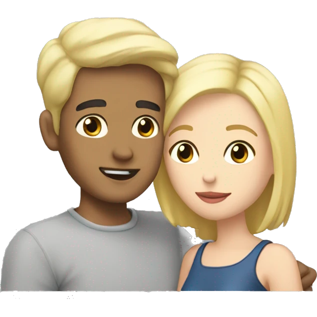 a guy with black hair and gray eyes kisses a blonde girl with short hair emoji