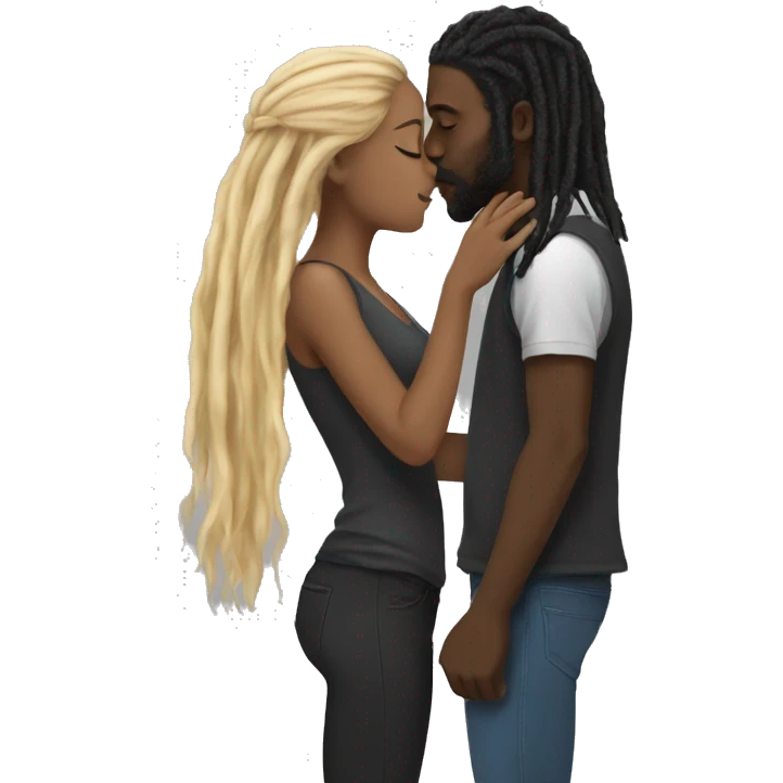 Black man with black dreads  kissing white girl with long brown and blonde hair  emoji