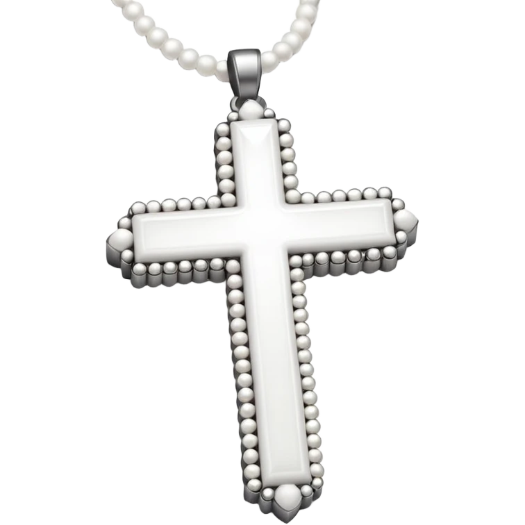 Elegant emoji icon of a white cross made of white beads, glossy surface, and white bead chain subtle shadows, pure white palette emoji