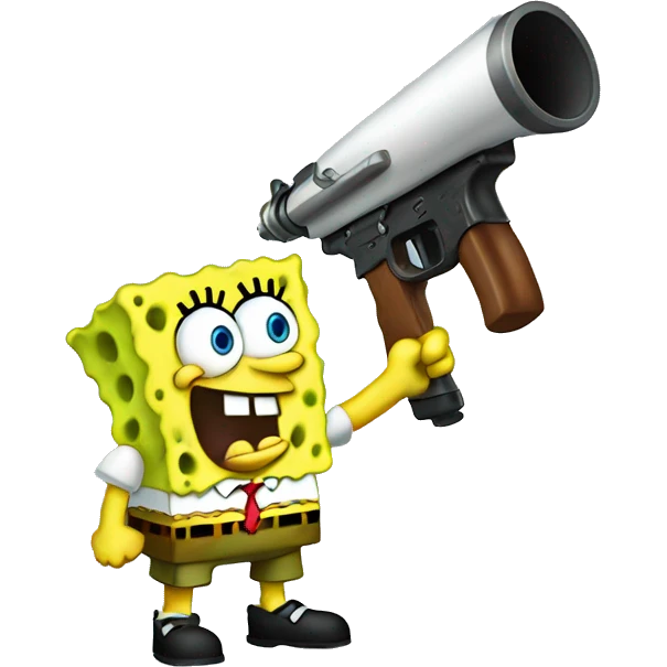 SpongeBob holding a T-Shirt gun  emoji