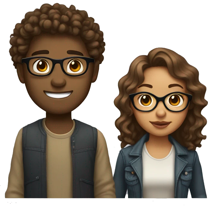 Light skin girl with brown curly hair and glasses holding a light skin man with brown wavy hair looking in love  emoji