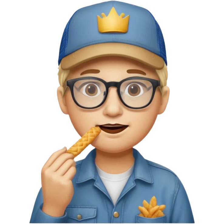 num num eatting hashbrown sticks with a trucking cap and glasses emoji