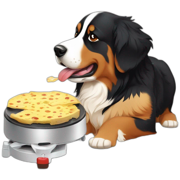 bernese mountain dog eating swiss raclette emoji