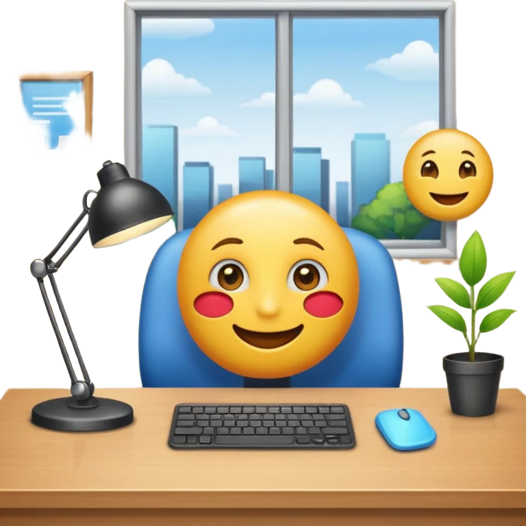 Un emoji derrière un bureau à genoux, avec un autre devant emoji