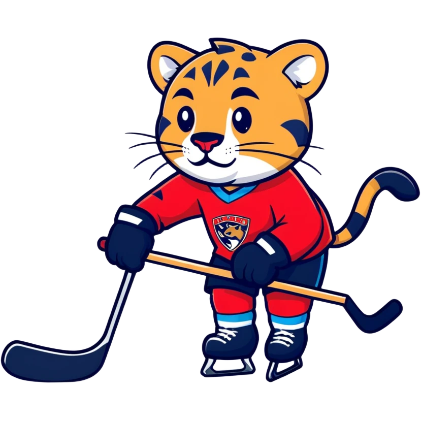 A Florida panther on a ice rink wearing a jersey in red emoji