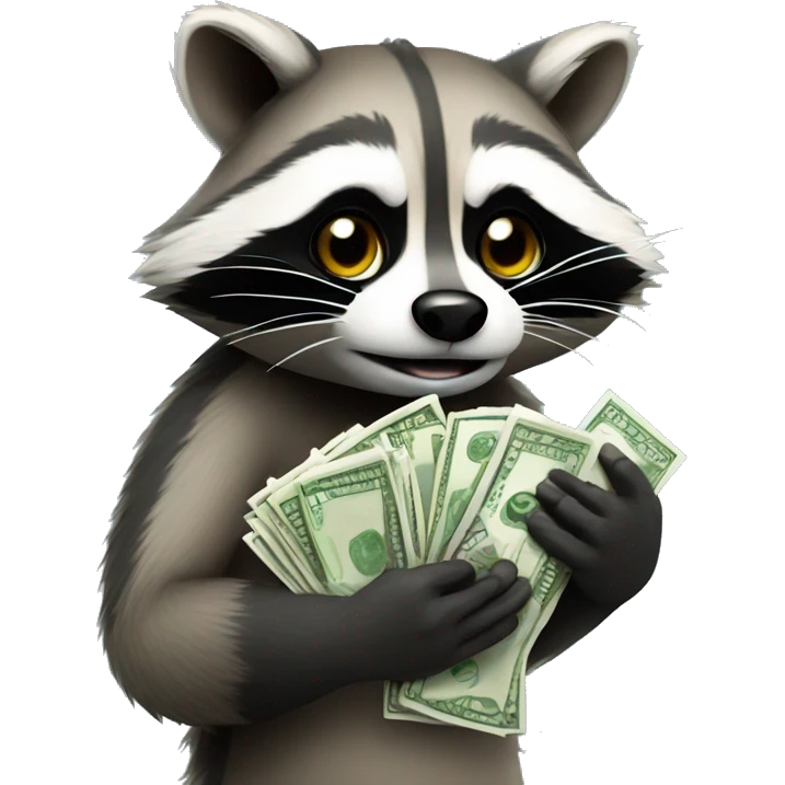 raccoon like with hand and money emoji