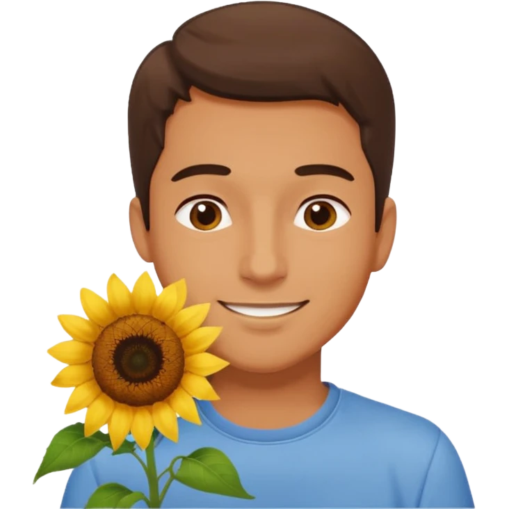 Man smelling sunflower with gentle smile emoji
