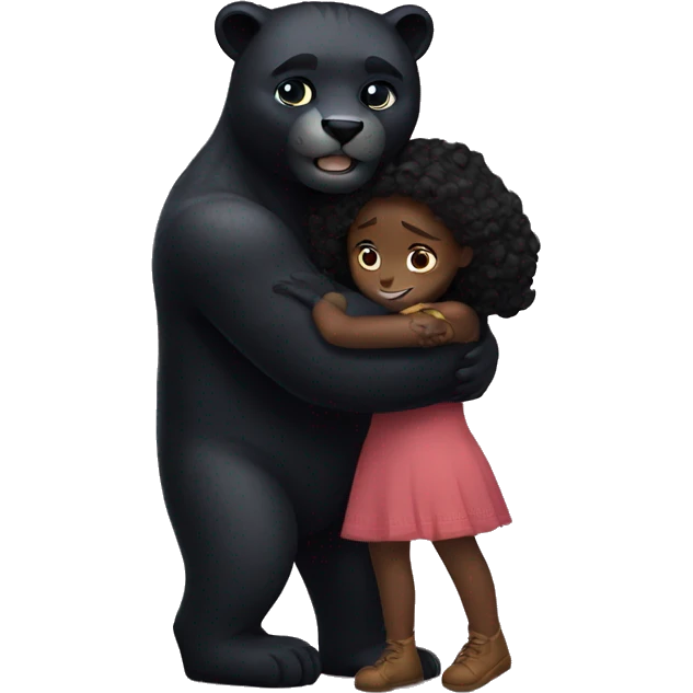 Black panther and girl bear hugging  emoji