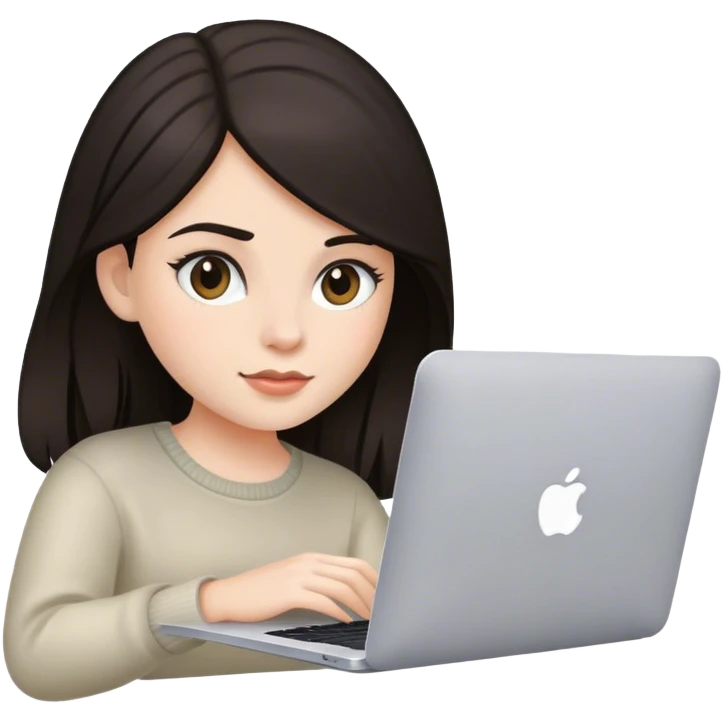 smm girl with dark hair with mac book emoji