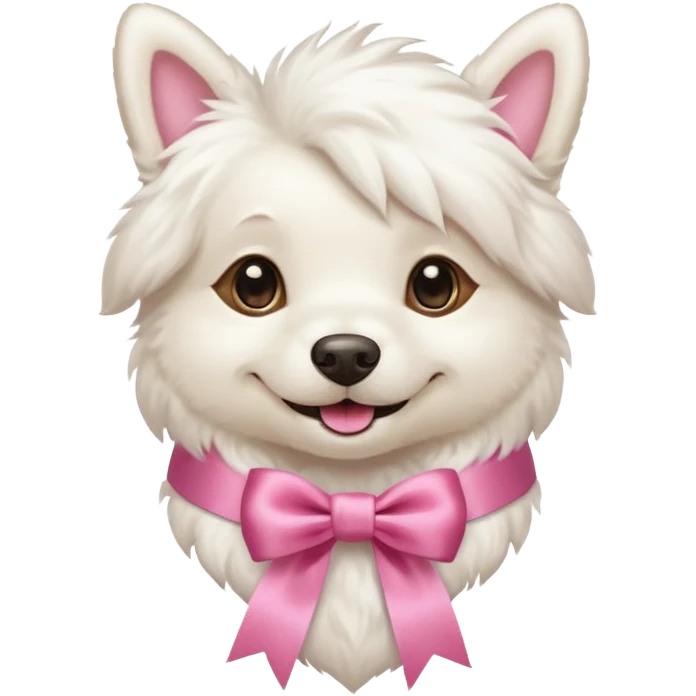 white dog with pink ribbon emoji
