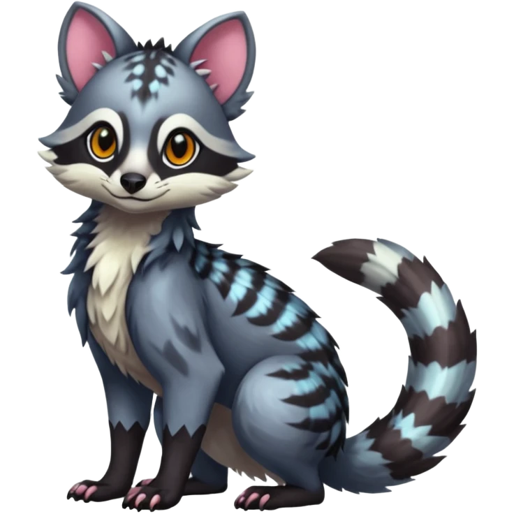 Colorful tropical exotic cute cool beautiful shiny beautiful fantasy-civet-genet-sergal-vernid-Gryphon-Cacomistle-Trico-oncilla-animal-Fakémon-hybrid-fursona (full body) emoji