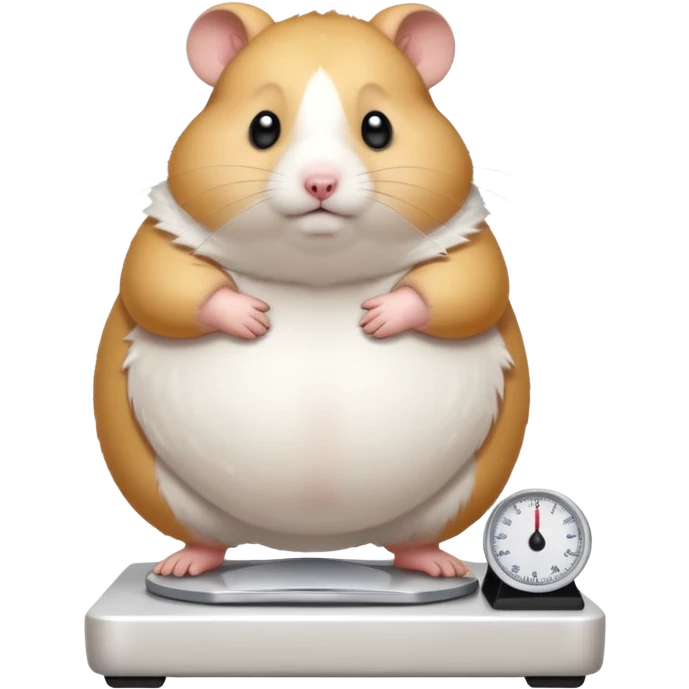 fat hamster big belly stepping on a broken scale looking guilty with a tear emoji