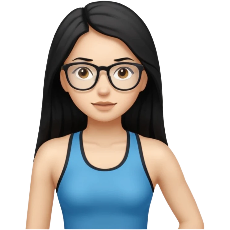 girl with long black hair, brown eyes, wearing glasses and working out emoji