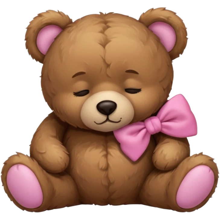Sad Sleeping teddy bear wearing pink bow emoji