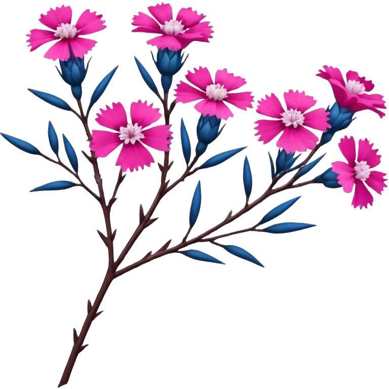Blue tree branch twig with flowers Dianthus emoji