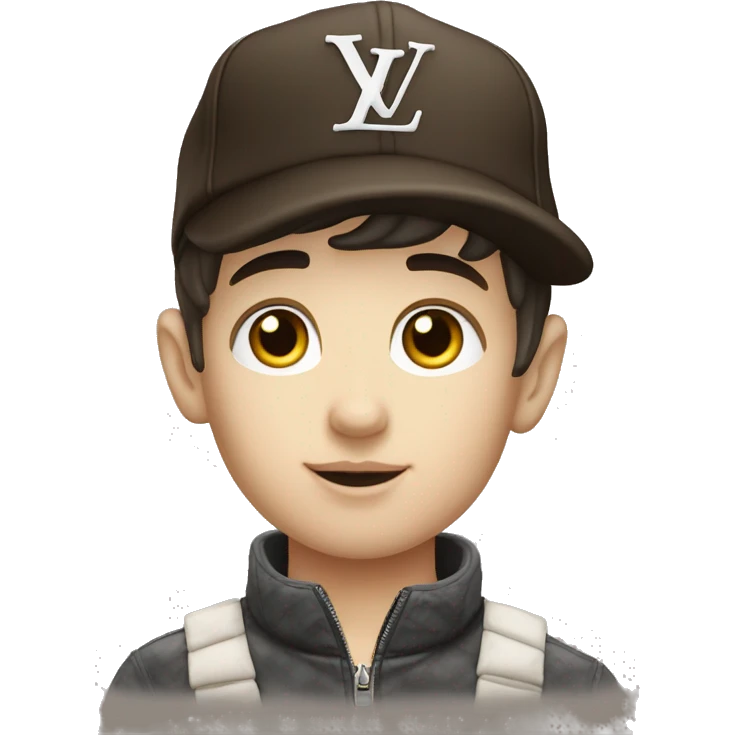 Handsome Young boy , with White skin ,  dark hair , wearing cap Louis Vuitton   emoji